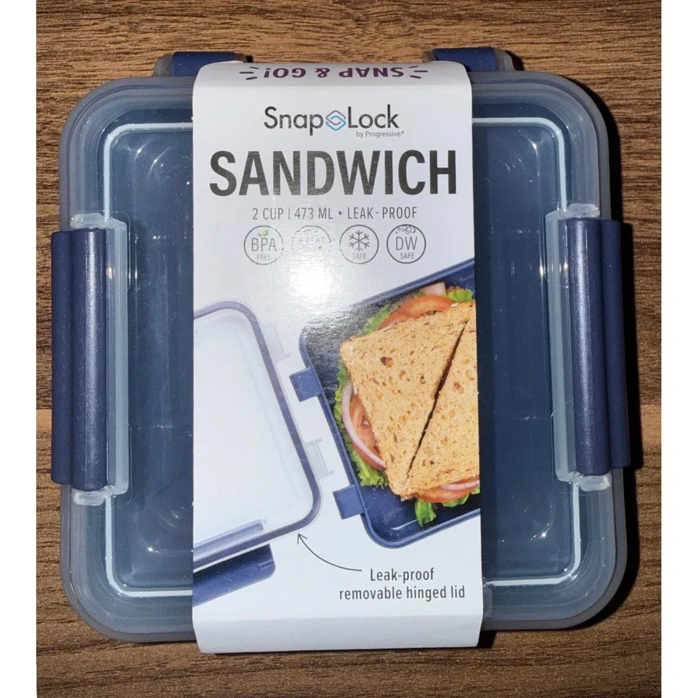 SnapLock Sandwich Container Blue Leak Proof 2 Cup NEW
